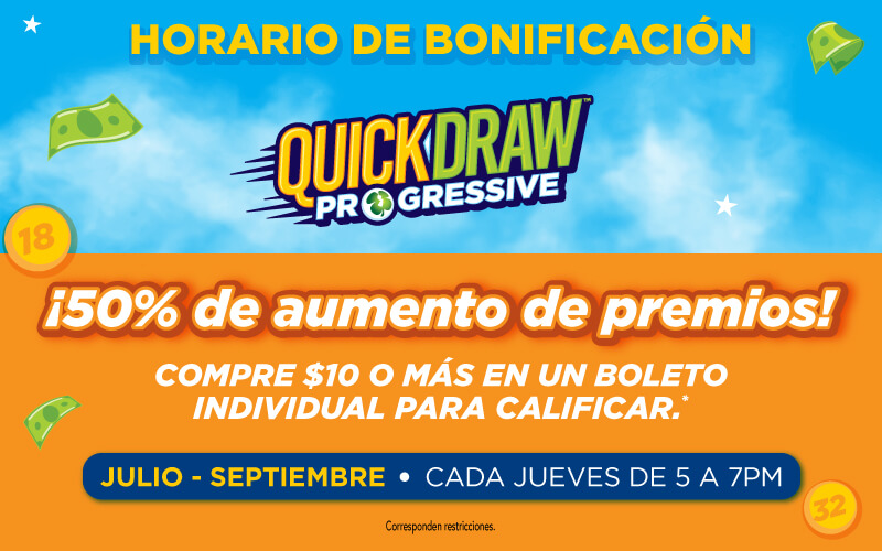 Horas de bonificación de sorteo rápido. Todos los jueves de julio, agosto y septiembre de 5 a 7 pm.