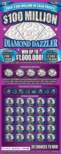 NJ Lottery - $100 Million Diamond Dazzler (#01913) - scratch off odds