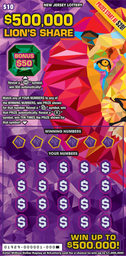 NJ Lottery - $500,000 Lion's Share (#01929) - scratch off odds