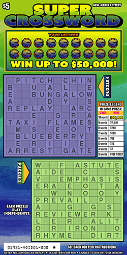 Super Crossword - $ 5 scratch-off from New Jersey Lottery