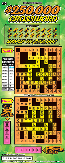 NJ Lottery - $250,000 Crossword (#01933) - scratch off odds