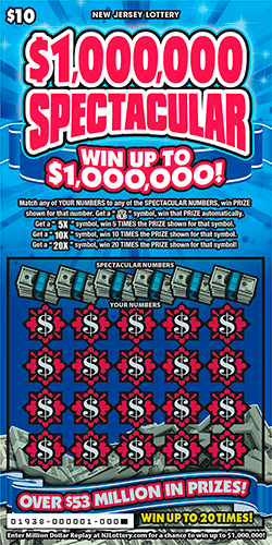 $1,000,000 Spectacular - $ 10 scratch-off from New Jersey Lottery
