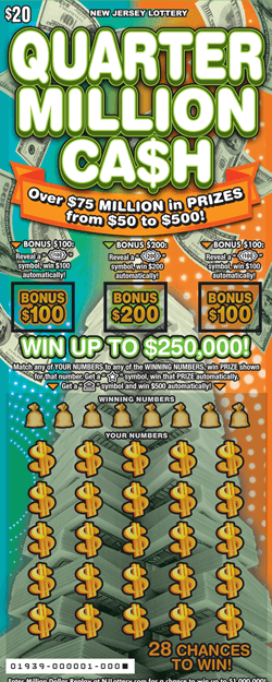 NJ Lottery - Quarter Million Ca$h (#01939) - scratch off odds