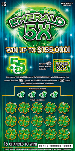 Emerald 5X - $ 5 scratch-off from New Jersey Lottery