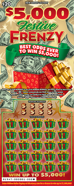 $5,000 Festive Frenzy - $ 20 scratch-off from New Jersey Lottery