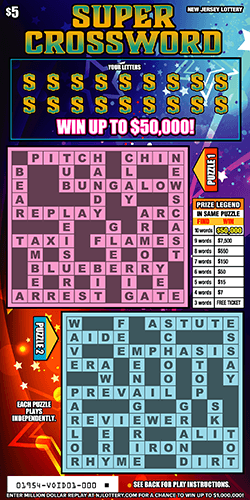 Super Crossword - $ 5 scratch-off from New Jersey Lottery