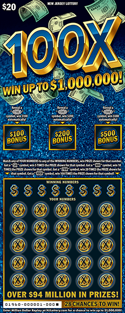 100X - $ 20 scratch-off from New Jersey Lottery