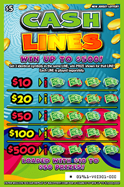 Cash Lines - $ 5 scratch-off from New Jersey Lottery