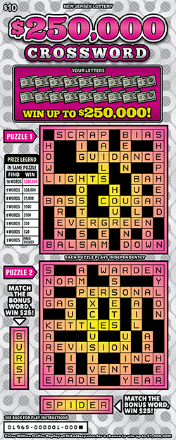 $250,000 Crossword - $ 10 scratch-off from New Jersey Lottery