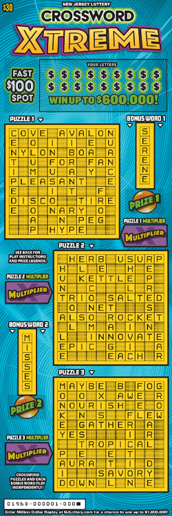 Crossword Xtreme - $ 30 scratch-off from New Jersey Lottery