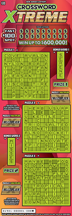 CROSSWORD XTREME scratch-off ticket