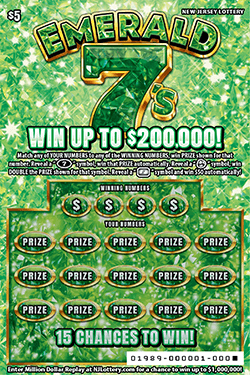 Emerald 7's - $ 5 scratch-off from New Jersey Lottery