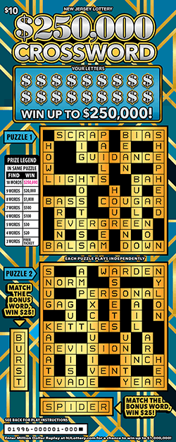 $250,000 CROSSWORD scratch-off ticket