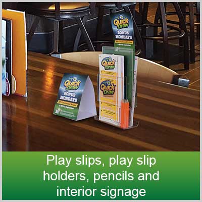 Play slips, play slip holders, pencils and interior signage