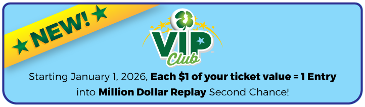 Starting January 1, 2026, Each $1 of your ticket value = 1 Entry into Million Dollar Replay Second Chance!